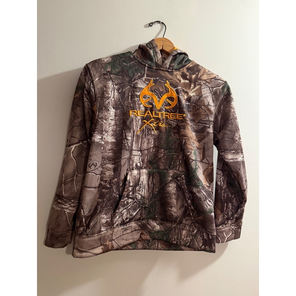 Realtree Xtra Camo Hoodie Kids Large Orange Embroidered Logo Pullover Sweatshirt